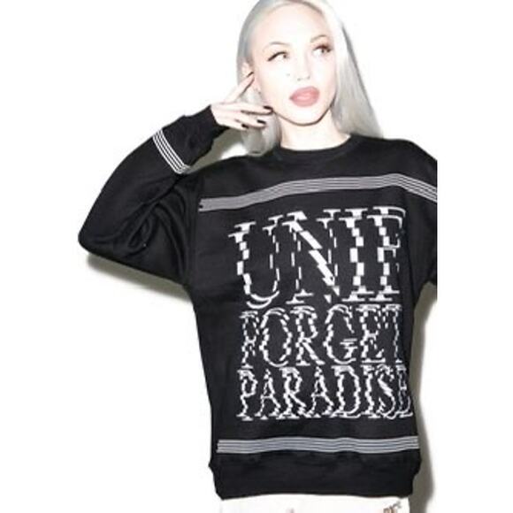 UNIF ‘Forget Paradise’ Pullover Crewneck Sweatshirt - Size Large - Black & White - Picture 13 of 13